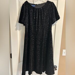Talbots black velvet sequined fit and flare dress